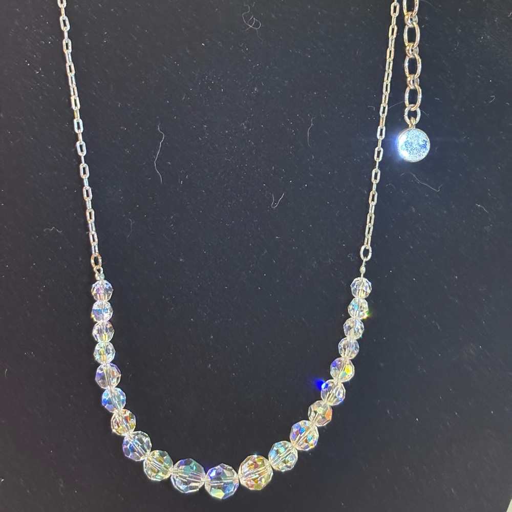 Vintage 1980’s Givenchy France Crystal AB Silver Plated Necklace 18”